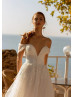 Off Shoulder Beaded Ivory Lace Tulle Timeless Wedding Dress